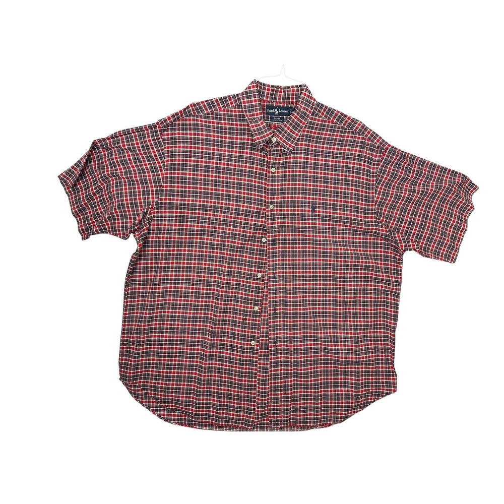 Ralph Lauren Blaire Mens Shirt XXL Red Navy White Plaid Short Sleeve Cotton